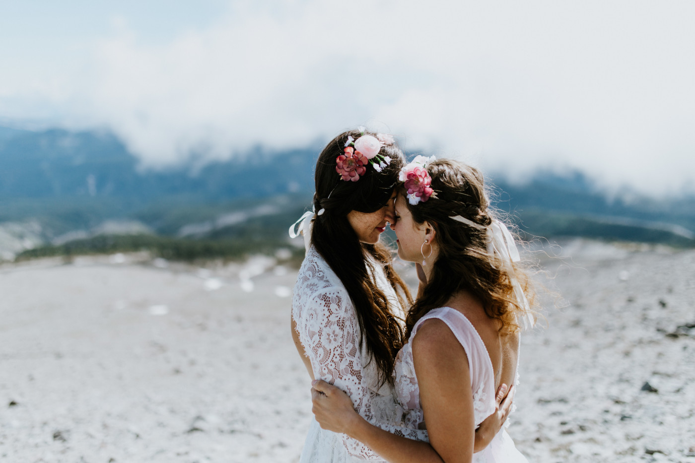 Margaux keeps her hand on Heather's back. Elopement photography at Mount Hood by Sienna Plus Josh.