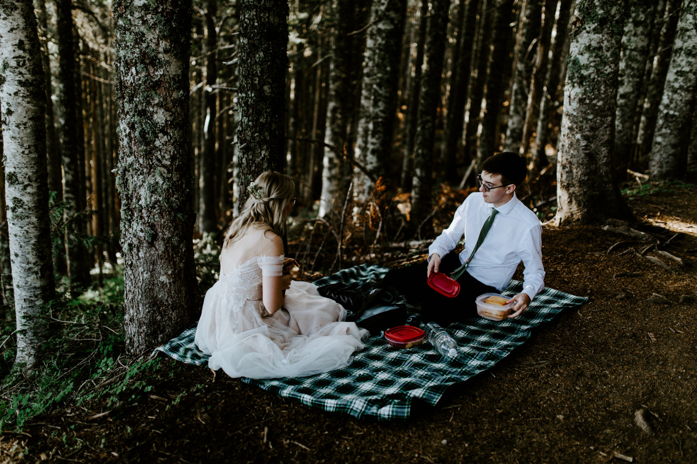 Corey and Kylie have a picnic near Mount Hood in the National Forest.