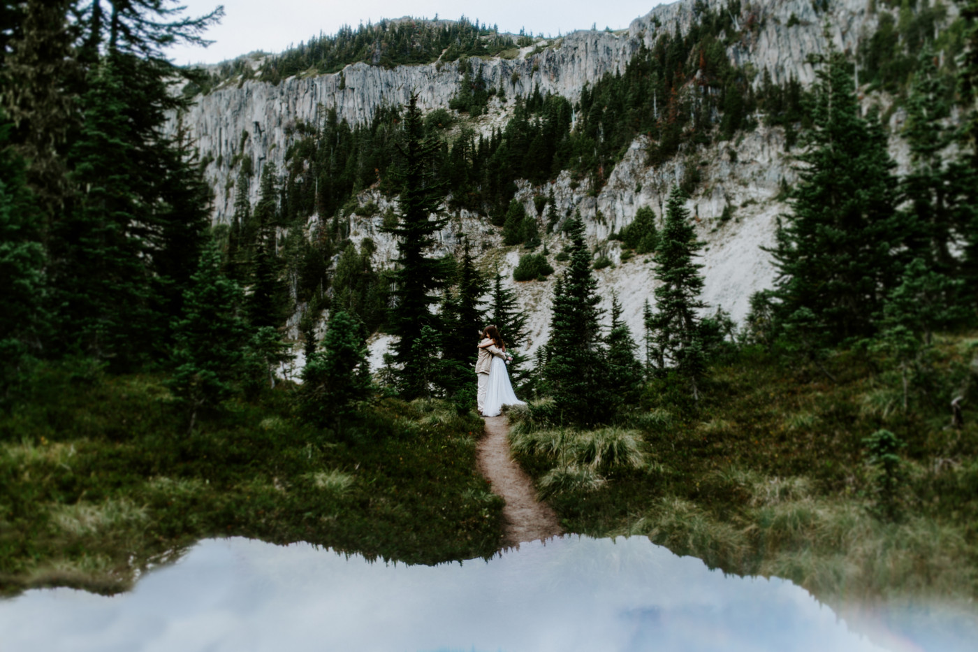 Matthew and Katrina hug during their elopement at Mount Rainier.