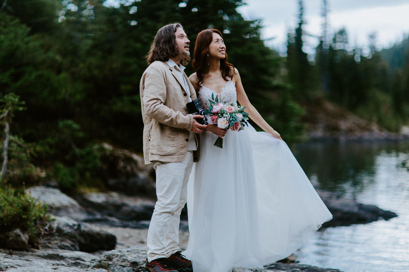 Matthew and Katrina admire the view of Mount Rainier after their elopement.