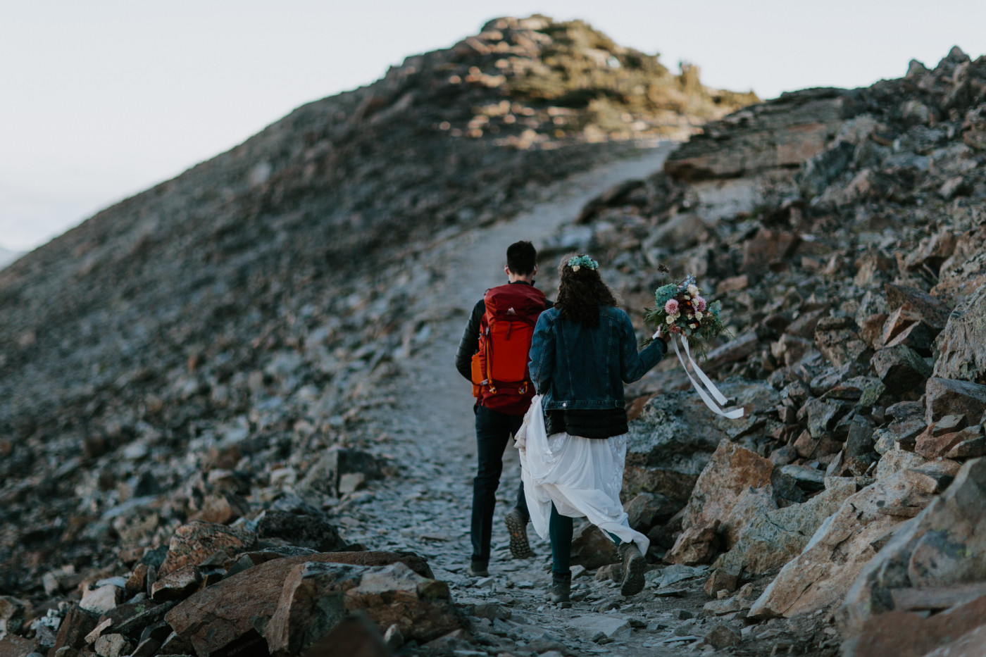 Chad and Tasha hiking to the lookout. Elopement photography at Mount Rainier by Sienna Plus Josh.