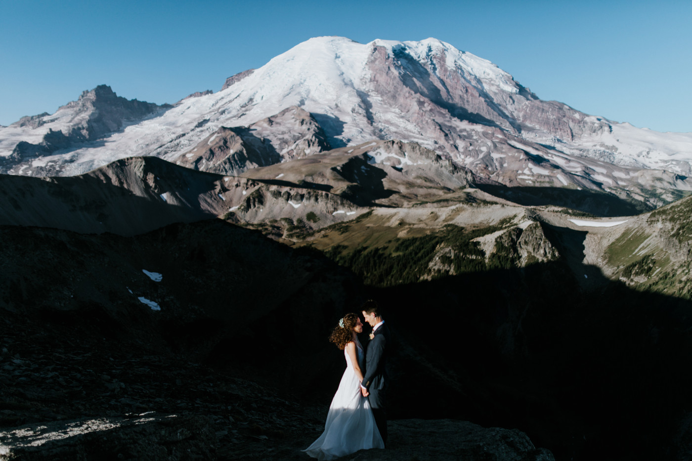 Chad and Tasha stand together at their elopement. Elopement photography at Mount Rainier by Sienna Plus Josh.
