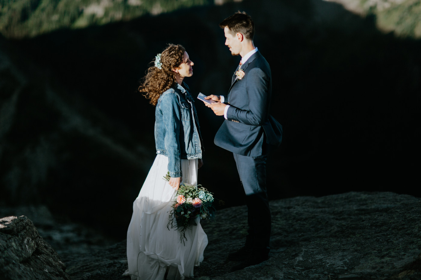 Tasha and Chad during their ceremony. Elopement photography at Mount Rainier by Sienna Plus Josh.