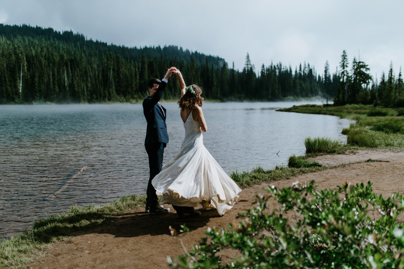 Tasha and Chad dance. Elopement photography at Mount Rainier by Sienna Plus Josh.