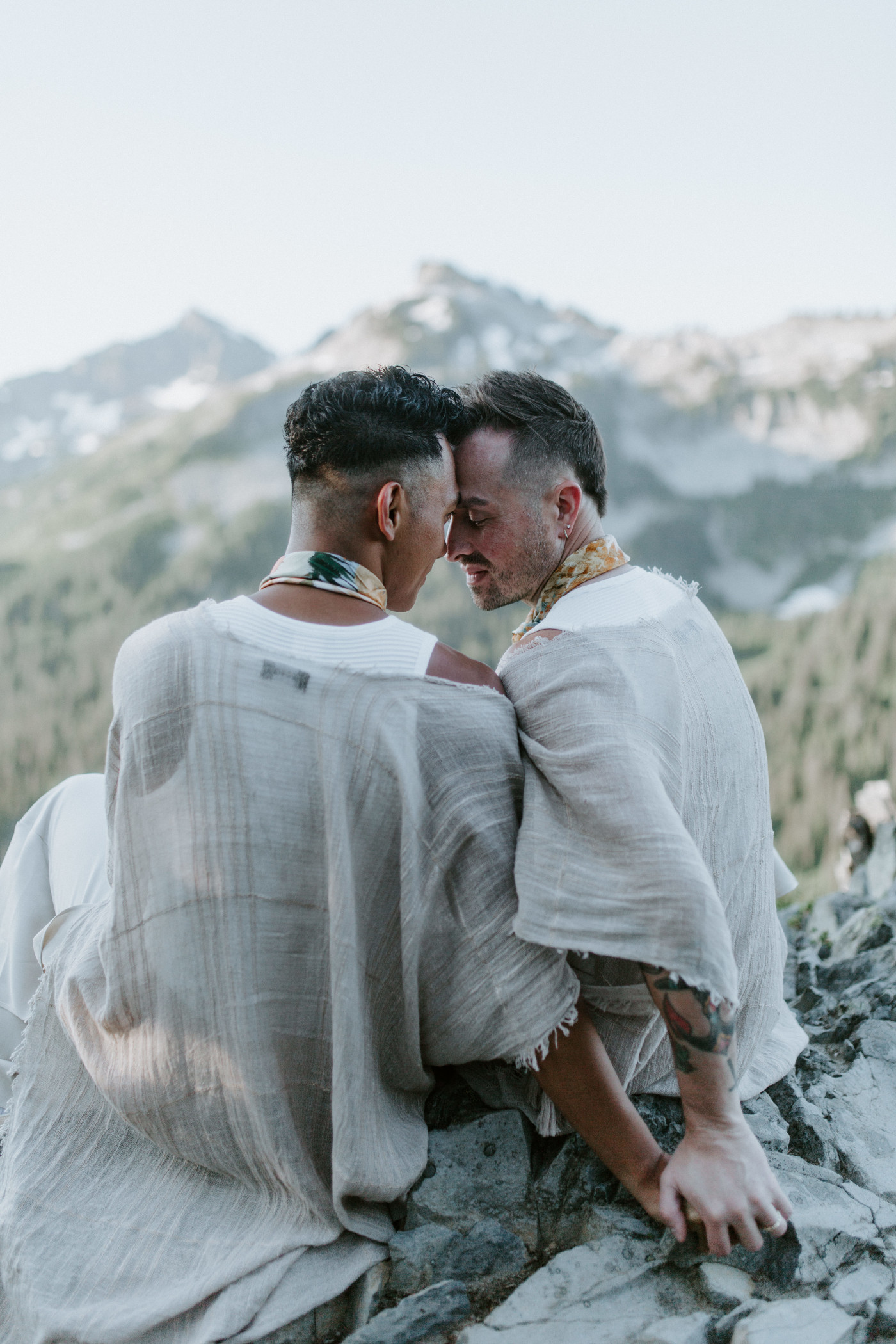Brooks and Fred share a moment after their Mount Rainier Elopement.