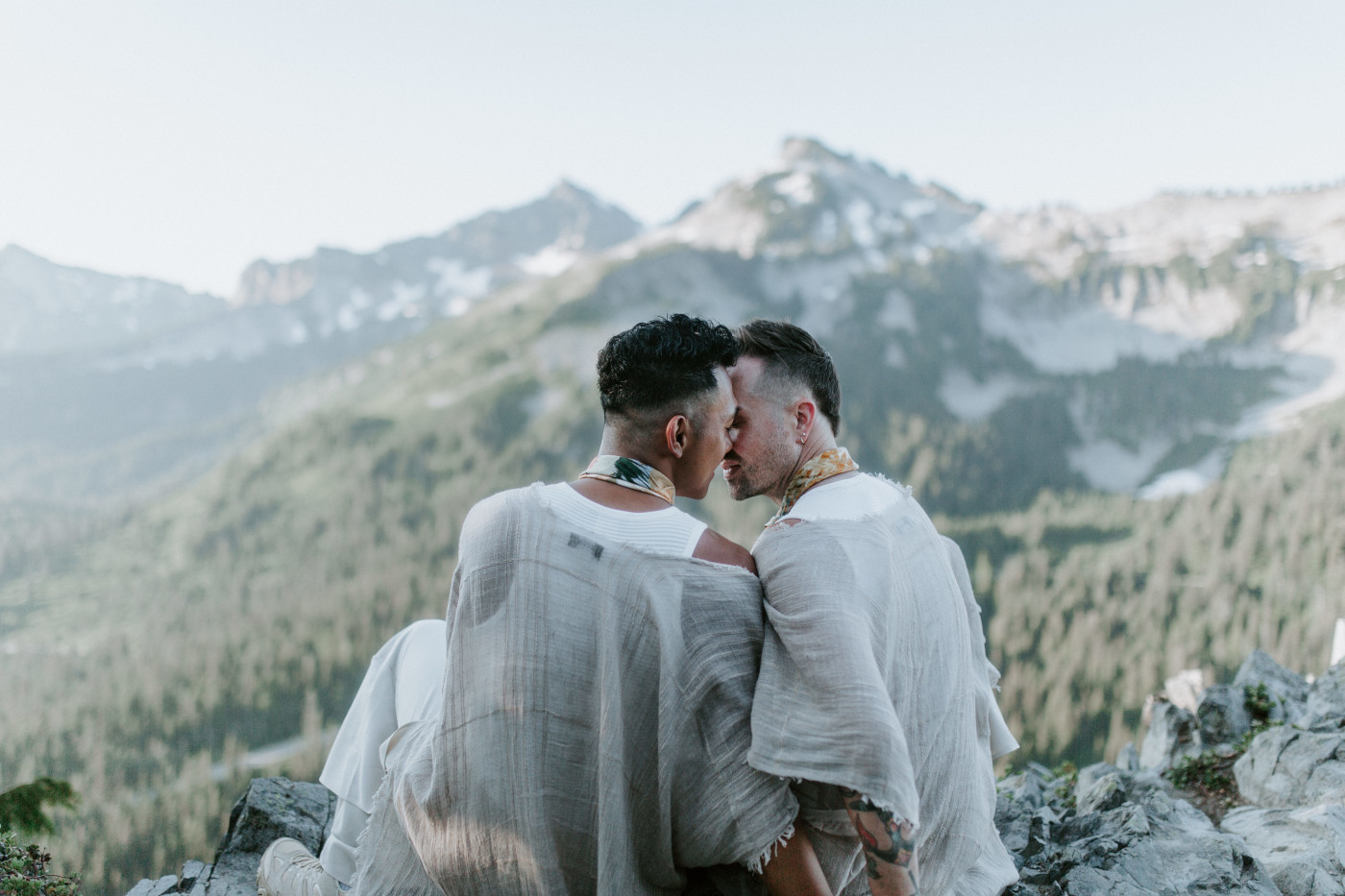 Fred and Brooks share an intimate moment after their Mount Rainier Elopement.