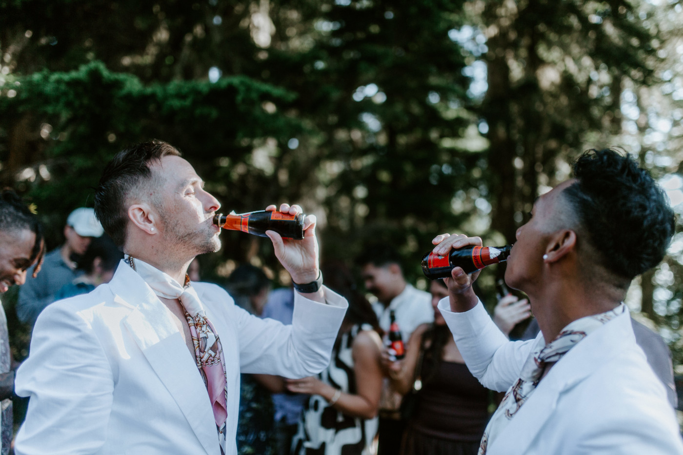 Brooks and Fred cheers after their elopement in Mount Rainier.