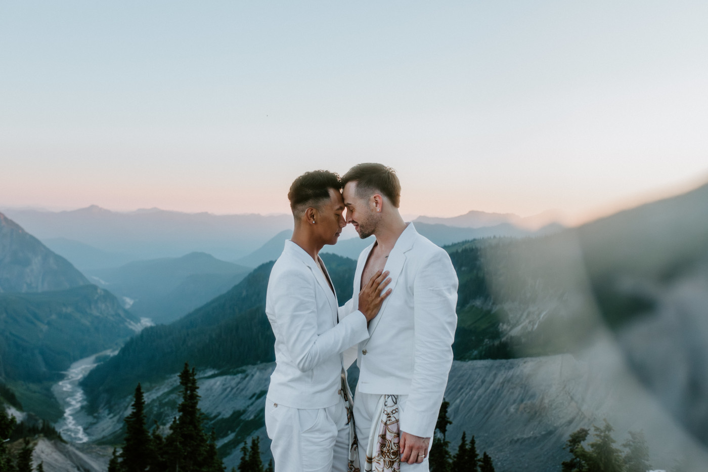 Brooks and Fred stand together after their elopement in Mount Rainier.
