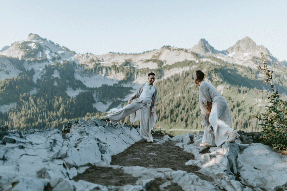 Fred and Brooks dance after their elopement in Mount Rainier, Washington.