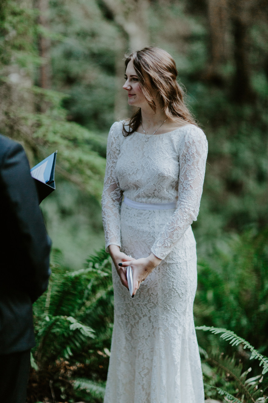 Nicole at her elopement ceremony. Elopement wedding photography at Cannon Beach by Sienna Plus Josh.