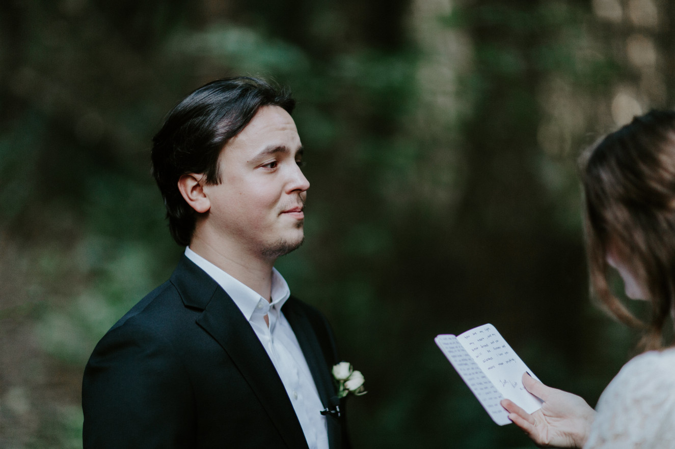 Vlad stands during his wedding. Elopement wedding photography at Cannon Beach by Sienna Plus Josh.