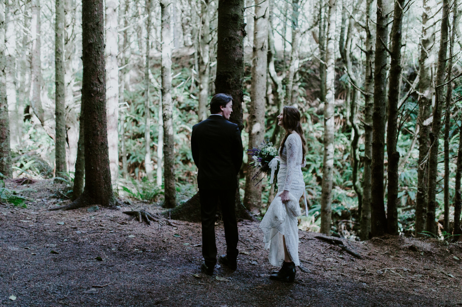 Vlad and Nicole see each other for the first time on their wedding day. Elopement wedding photography at Cannon Beach by Sienna Plus Josh.