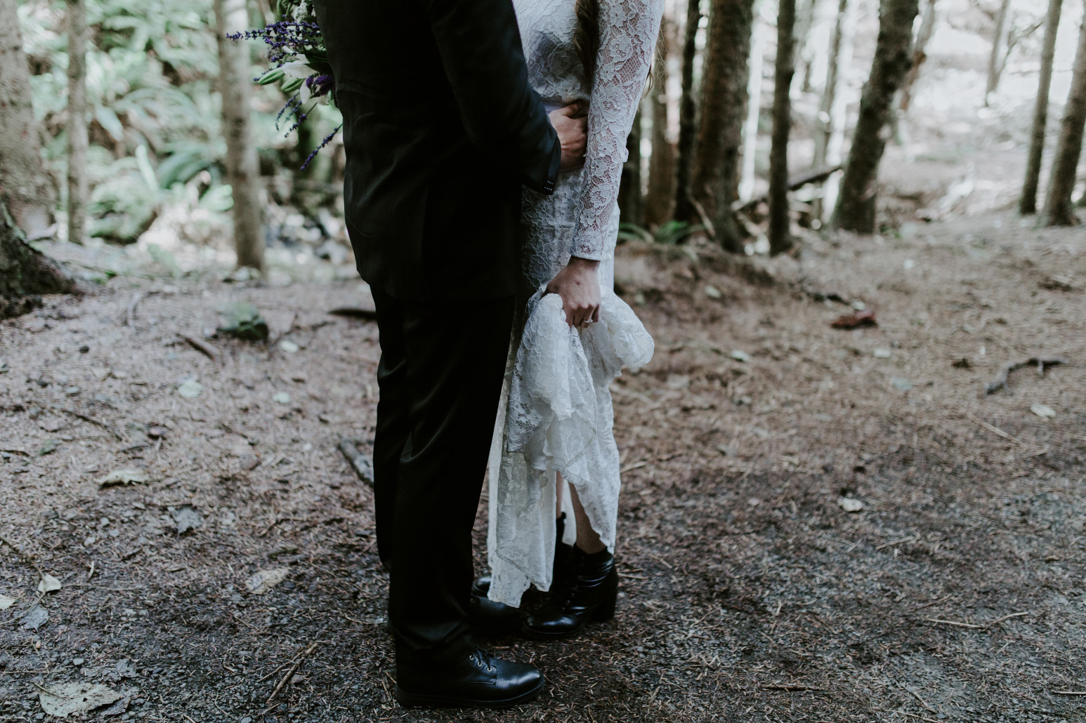 Vlad and Nicole hug at Cannon Beach, OR. Elopement wedding photography at Cannon Beach by Sienna Plus Josh.