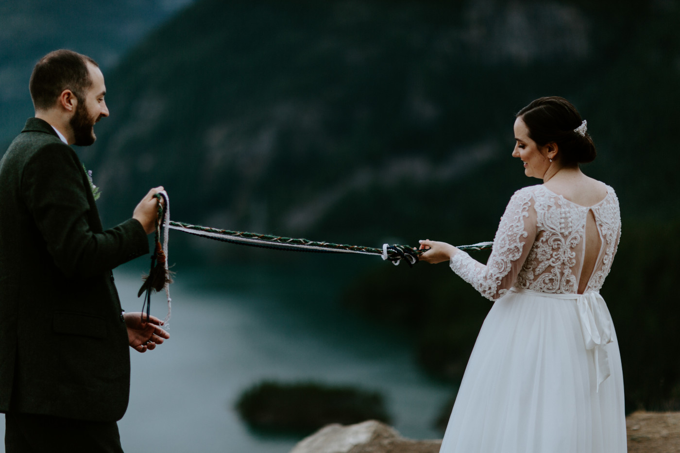 Alex and Elizabeth pull the ropes. Elopement photography at North Cascades National Park by Sienna Plus Josh.