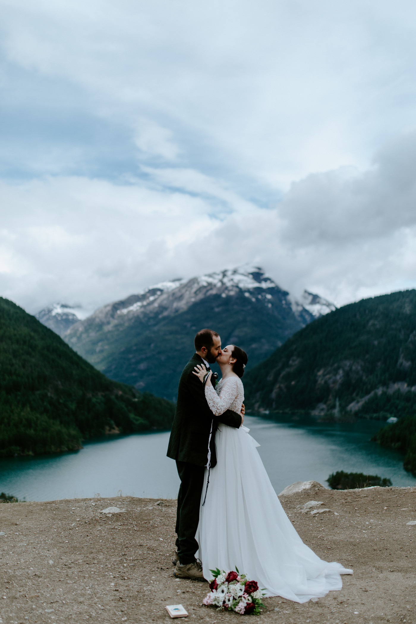 Alex and Elizabeth kiss. Elopement photography at North Cascades National Park by Sienna Plus Josh.