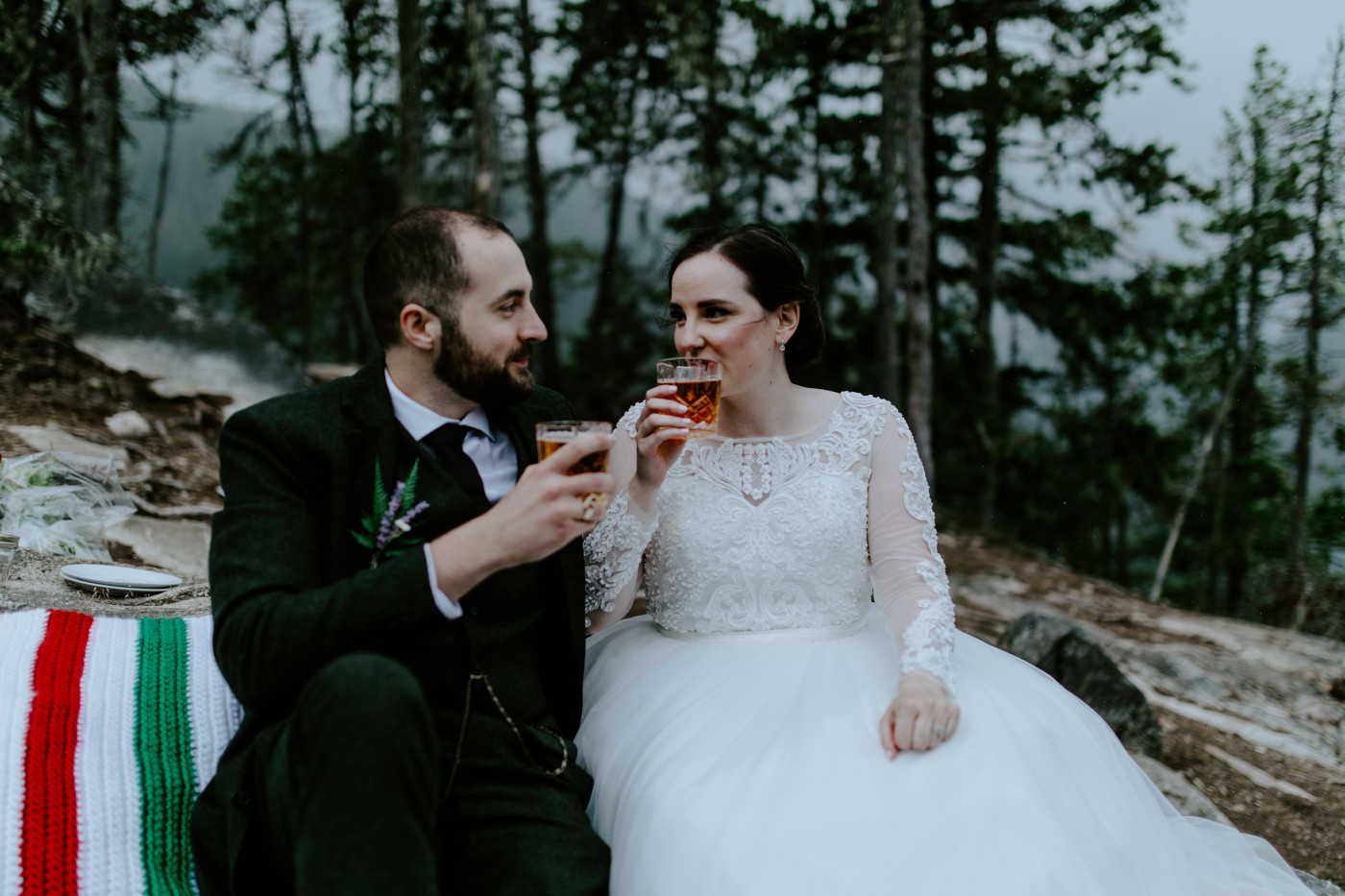 Elizabeth and Alex make their drinks. Elopement photography at North Cascades National Park by Sienna Plus Josh.