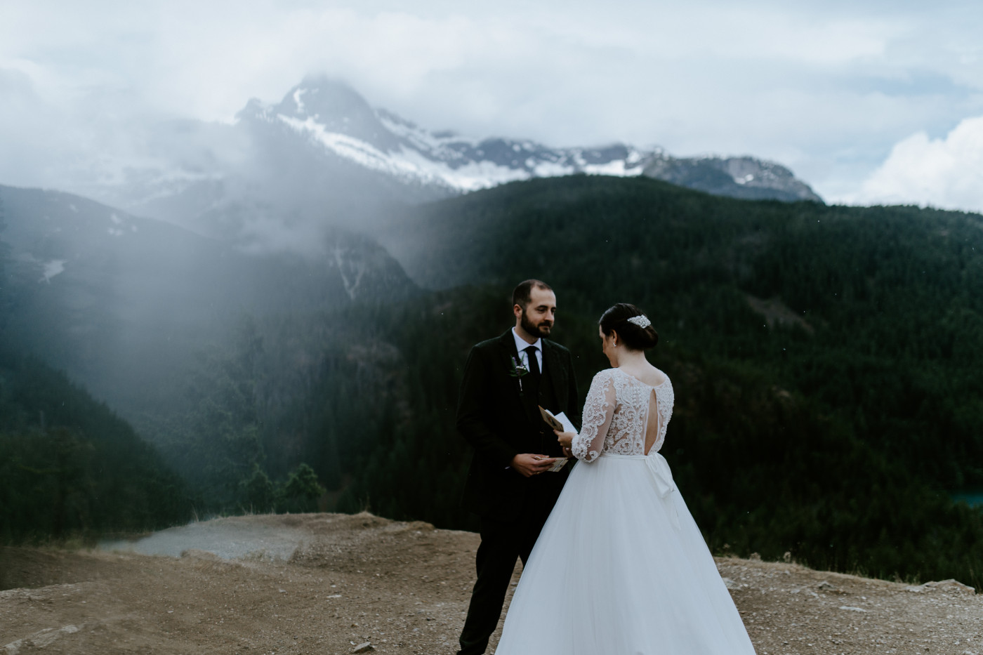 Alex and Elizabeth during their ceremony. Elopement photography at North Cascades National Park by Sienna Plus Josh.