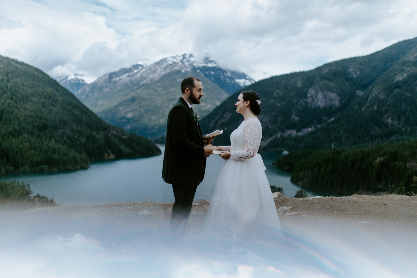 Elizabeth smiles at Alex during their elopement. Elopement photography at North Cascades National Park by Sienna Plus Josh.