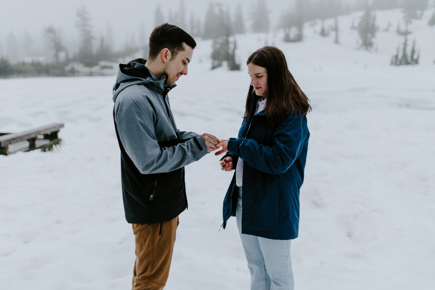 Kyle puts Taylor's ring on her. Elopement photography at North Cascades National Park by Sienna Plus Josh.