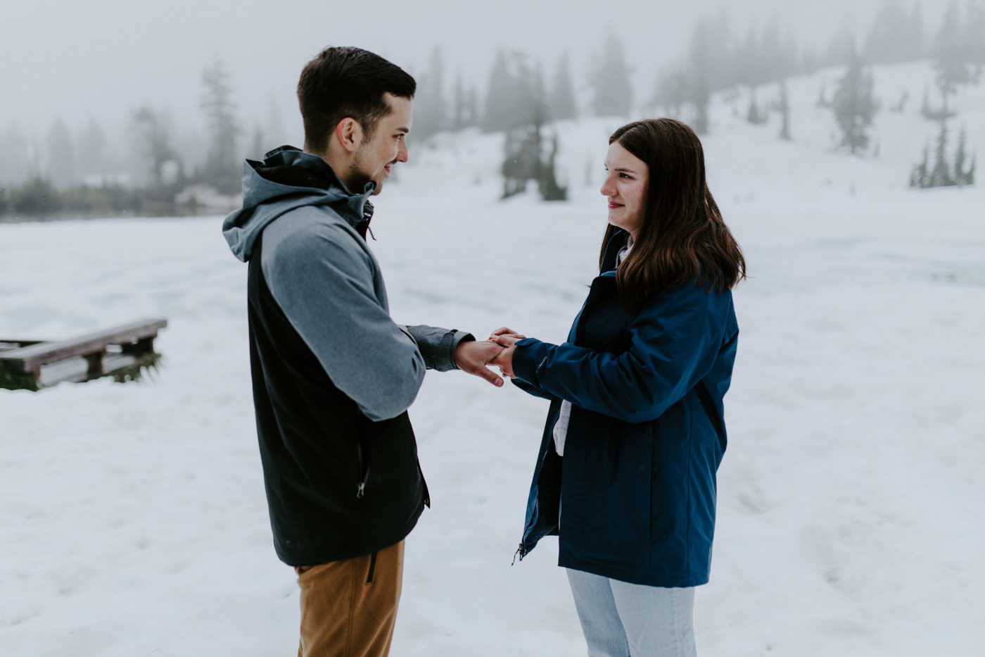 Taylor puts Kyle's ring on her. Elopement photography at North Cascades National Park by Sienna Plus Josh.