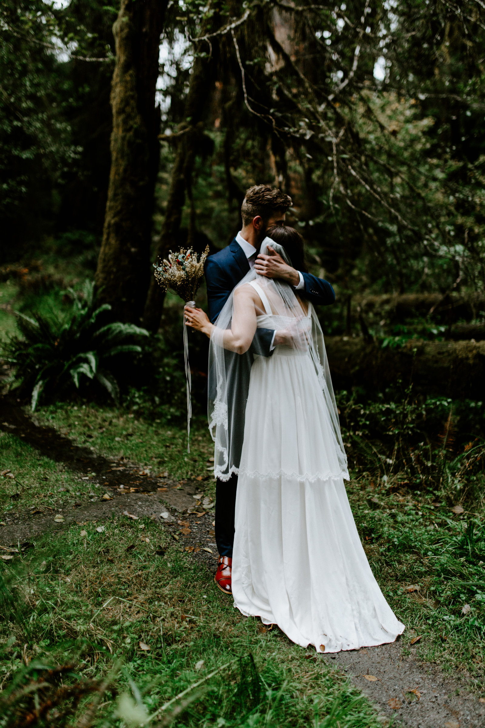 Corey hugs Mollie. Elopement photography in the Olympic National Park by Sienna Plus Josh.