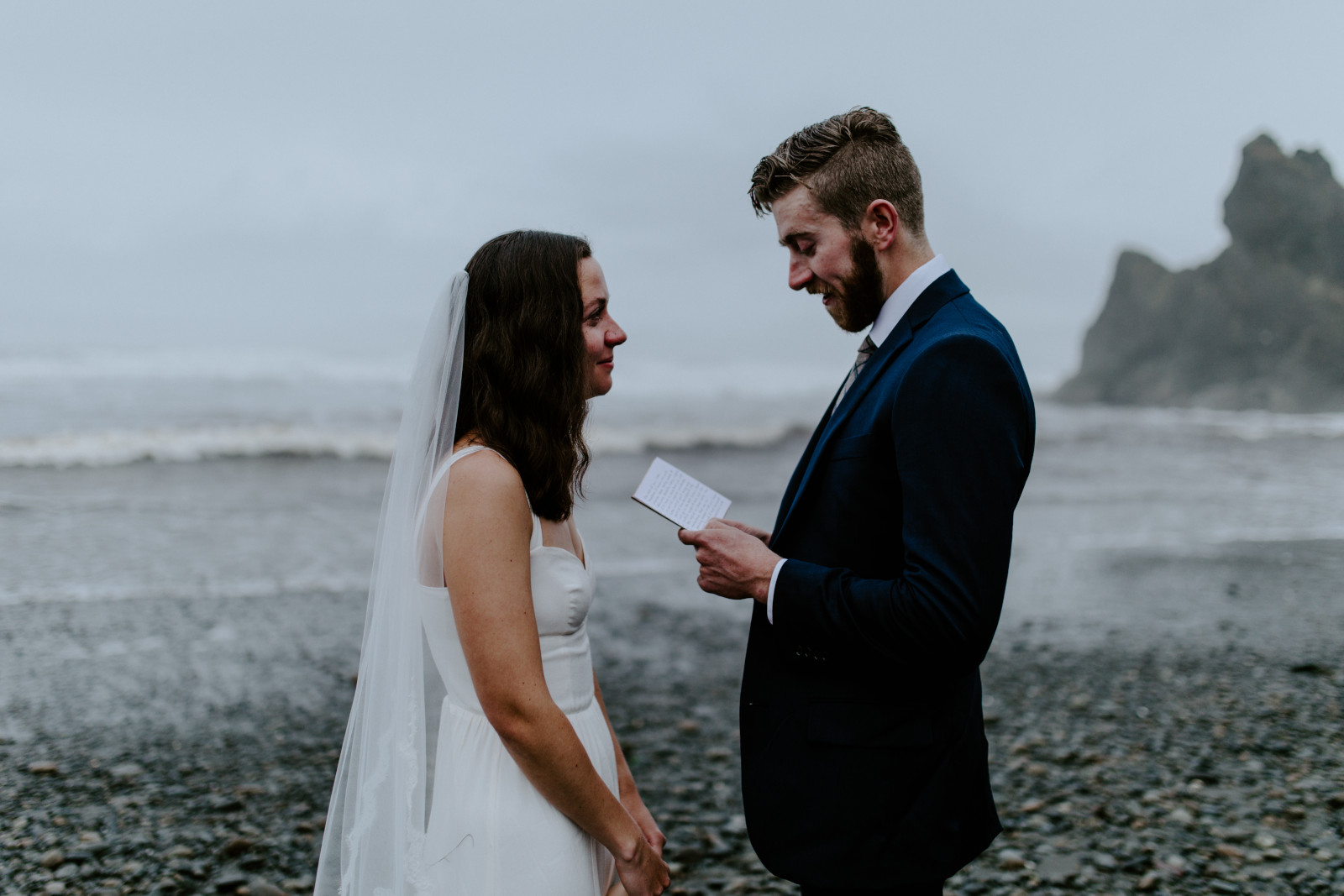 Corey reading vows during the elopement. Elopement photography in the Olympic National Park by Sienna Plus Josh.