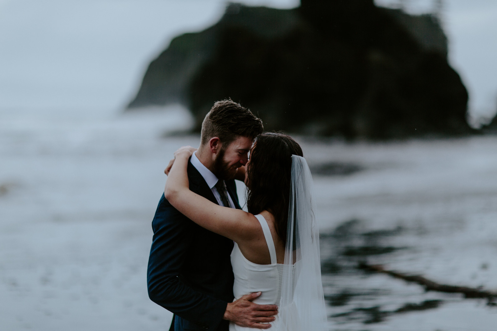 Mollie and Corey forehead to forehead. Elopement photography at Olympic National Park by Sienna Plus Josh.