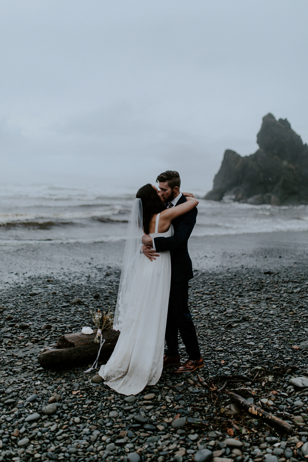 Animated gif of Mollie and Corrie kissing on the beach. Elopement photography at Olympic National Park by Sienna Plus Josh.