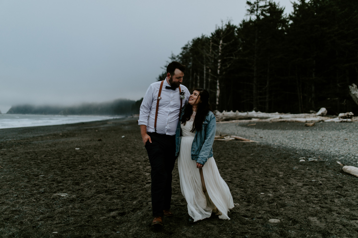 Brooke and Jack look at each other. Elopement photography at Olympic National Park by Sienna Plus Josh.