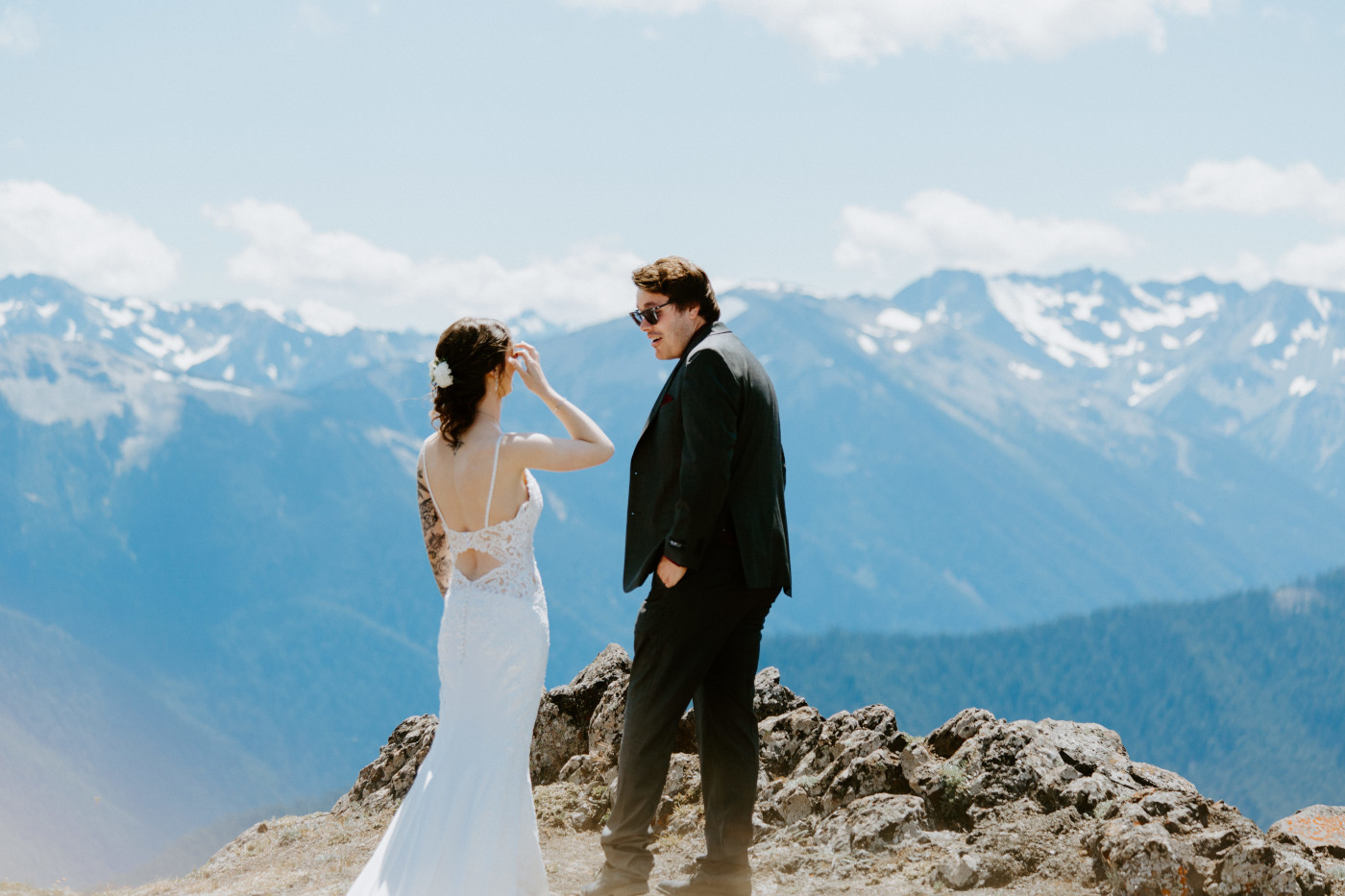 Coty sees Adrielle for the first time before their elopement at Olympic National Park, Washington.