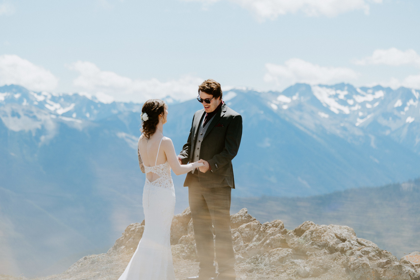 Adrielle and Coty stand together before their elopement at Olympic National Park, Washington.