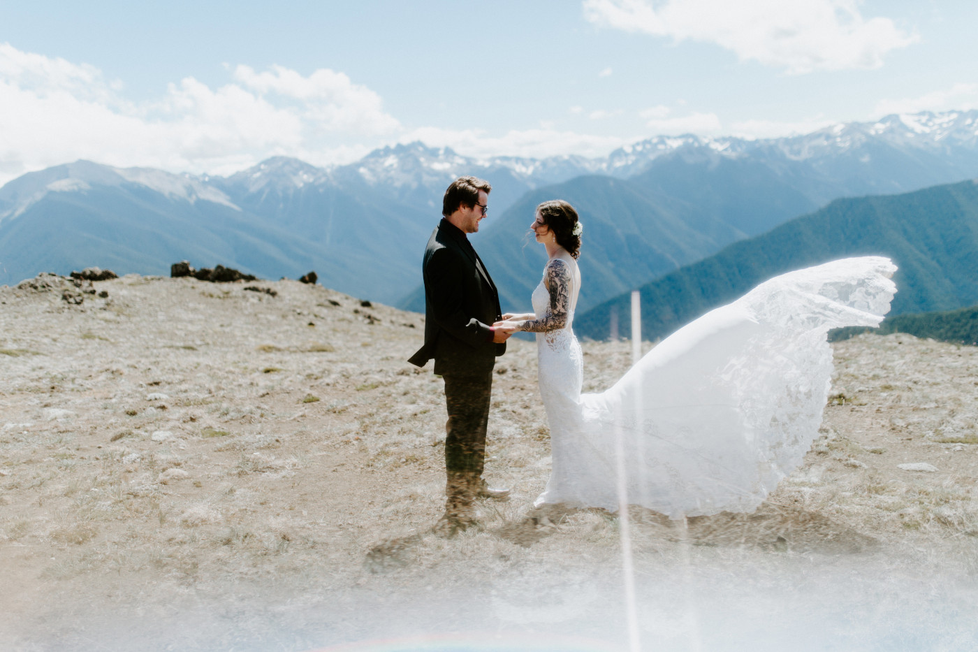 Adrielle and Coty stand together at Olympic National Park, Washington.