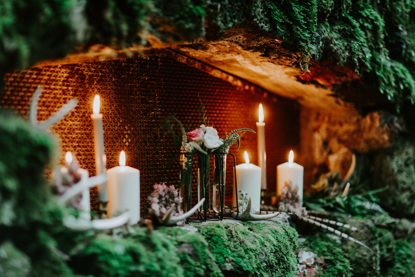 Candles glowing at Skamania House, Washington. Elopement photography in Portland Oregon by Sienna Plus Josh.