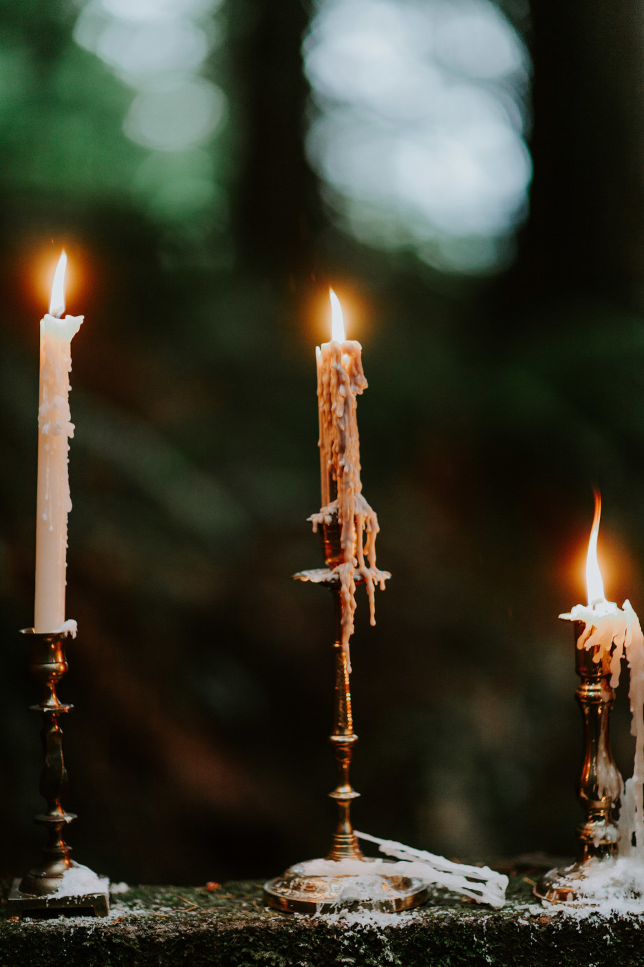 The lit candles at Skamania House, Washington. Elopement photography in Portland Oregon by Sienna Plus Josh.