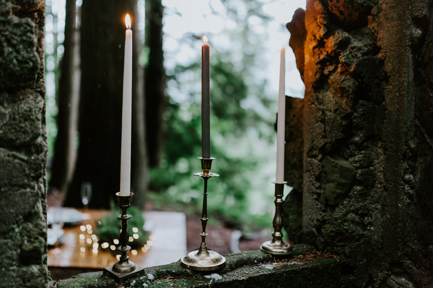 Candles were set throughout Skamania House in Washington. Elopement photography in Portland Oregon by Sienna Plus Josh.