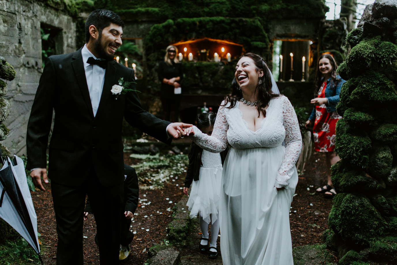Sam and Sarah leave the altar at Skamania House, Washington. Elopement photography in Portland Oregon by Sienna Plus Josh.