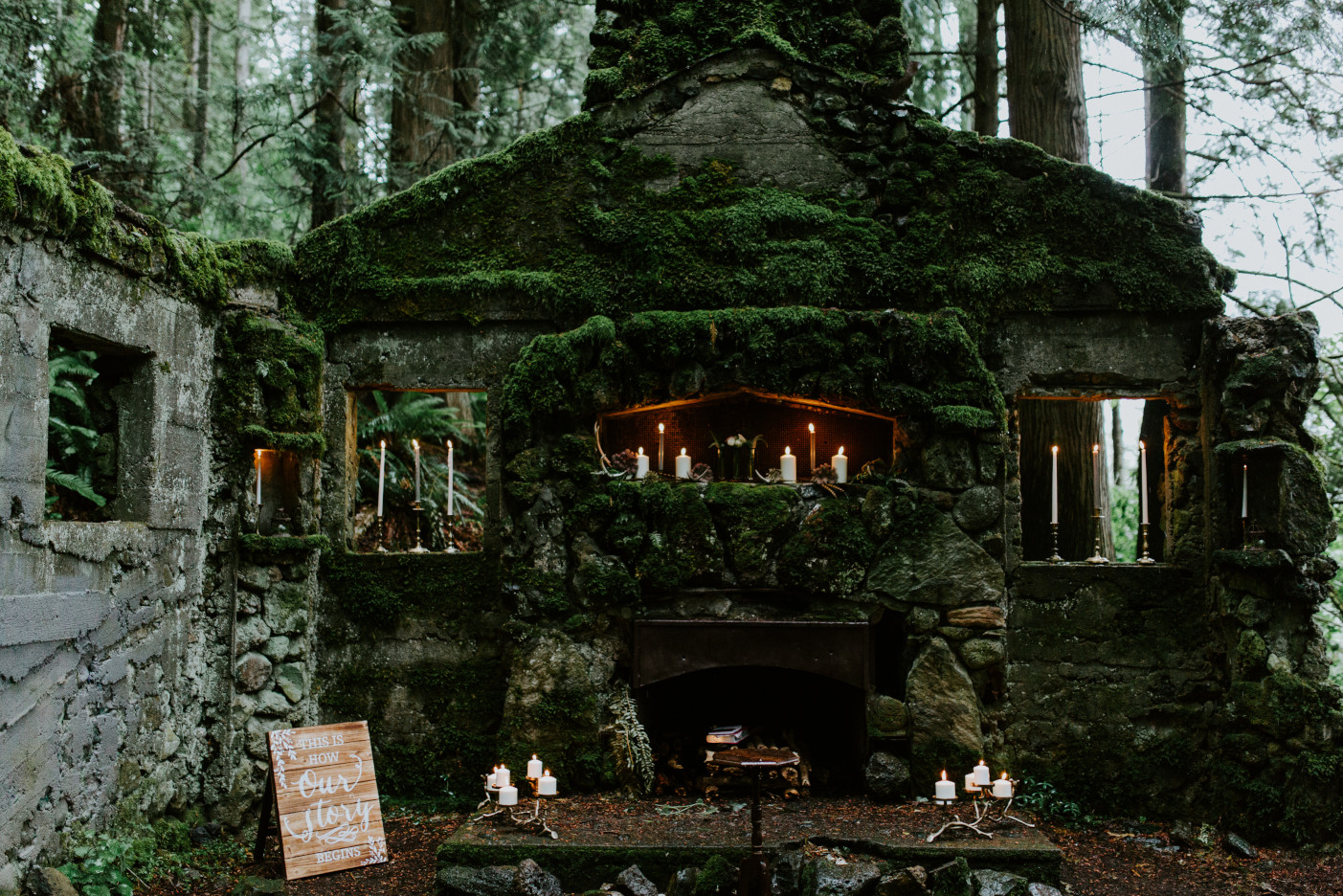 The scene for Sarah and Sam's wedding at 
        Skamania House, Washington. Elopement photography in Portland Oregon by Sienna Plus Josh.