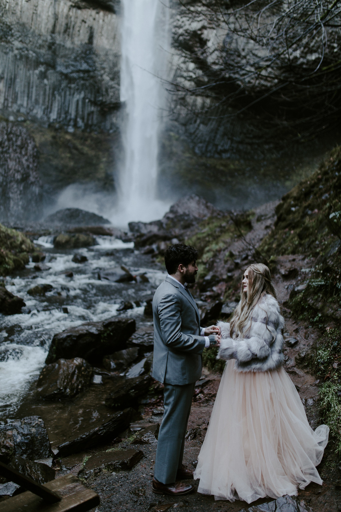 Boris and Tyanna recite vows to each other. Adventure elopement in the Columbia River Gorge by Sienna Plus Josh.