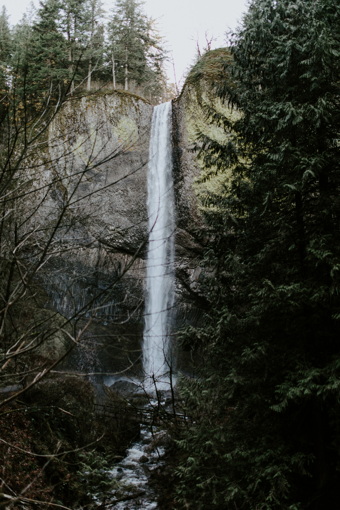 A view of the waterfall at Latourell Falls, OR. Adventure elopement in the Columbia River Gorge by Sienna Plus Josh.