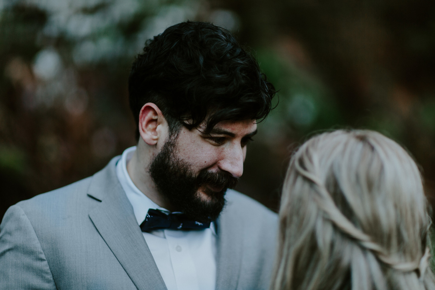 Boris smiles at Tyanna. Adventure elopement in the Columbia River Gorge by Sienna Plus Josh.