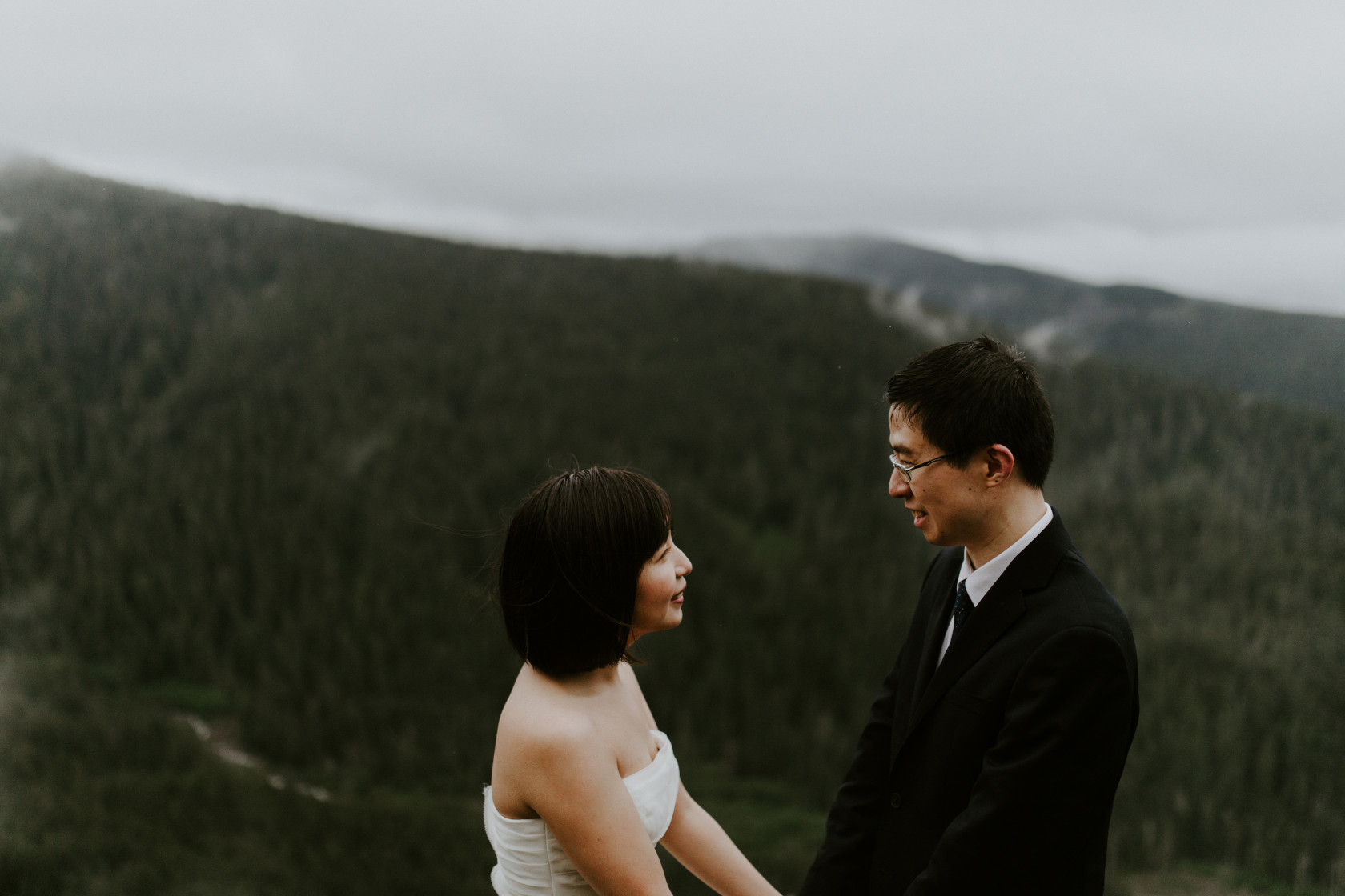 Valerie and Alex smile. Elopement wedding photography at Mount Hood by Sienna Plus Josh.