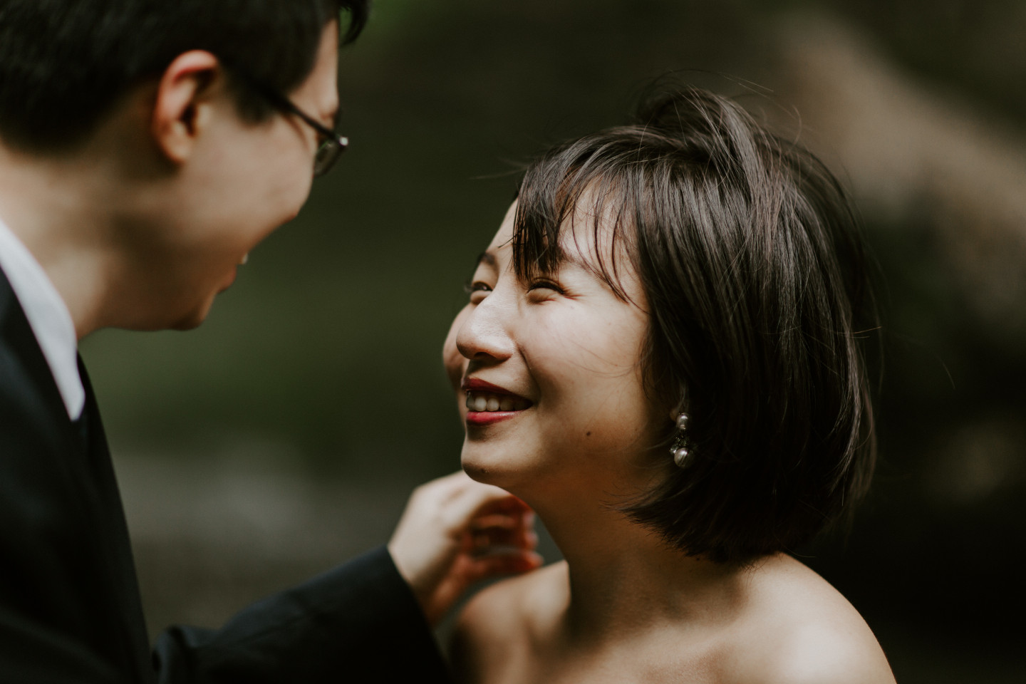 Valerie smiles at Alex. Elopement wedding photography at Mount Hood by Sienna Plus Josh.
