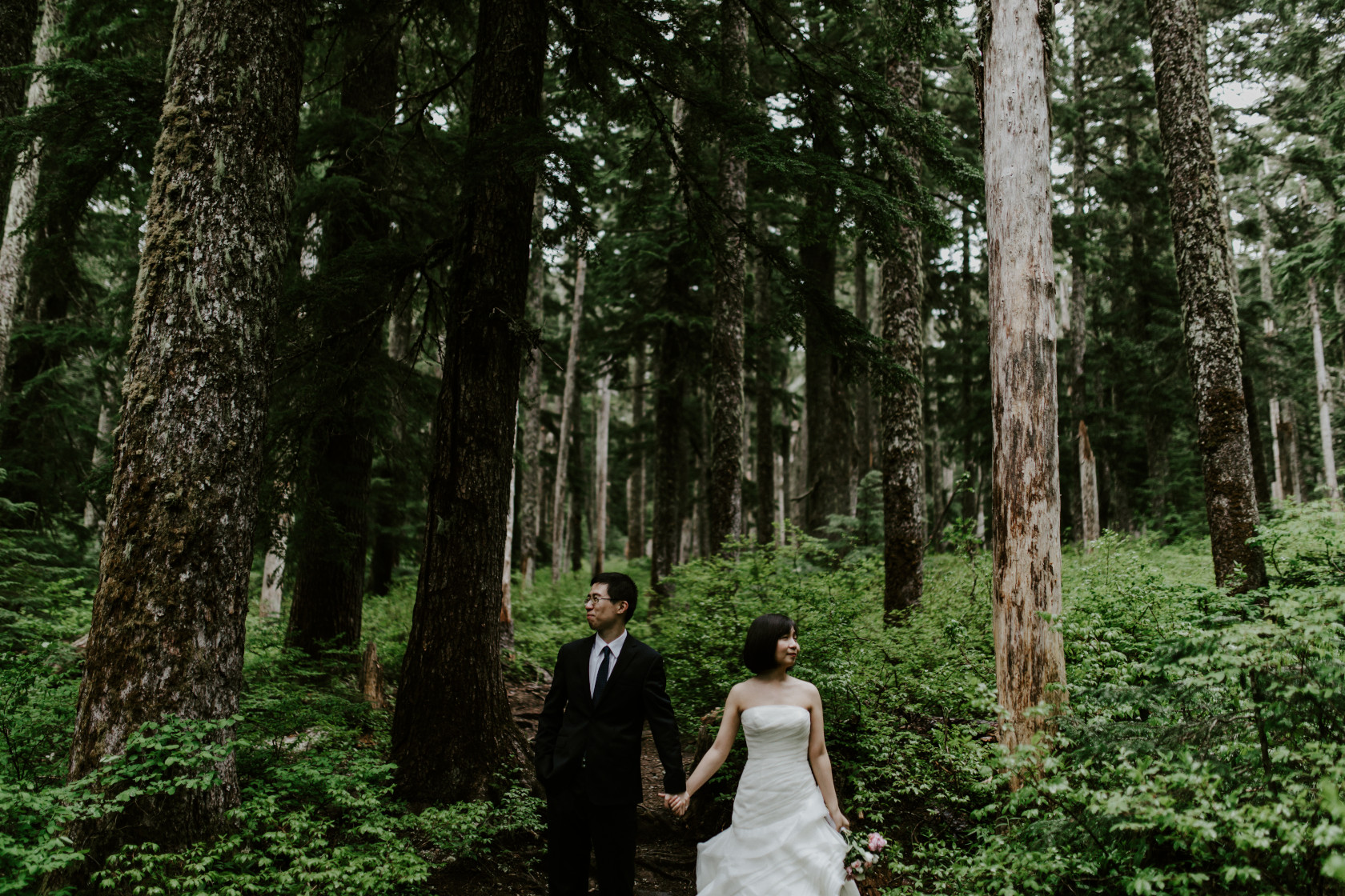 Valerie and Alex stand side by side at Mount Hood. Elopement wedding photography at Mount Hood by Sienna Plus Josh.