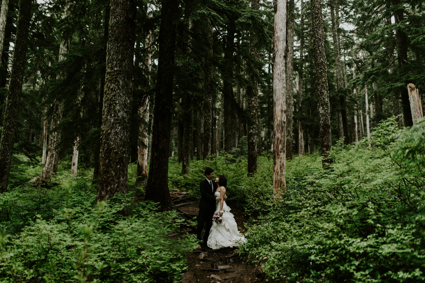 Alex and Valerie face each other. Elopement wedding photography at Mount Hood by Sienna Plus Josh.