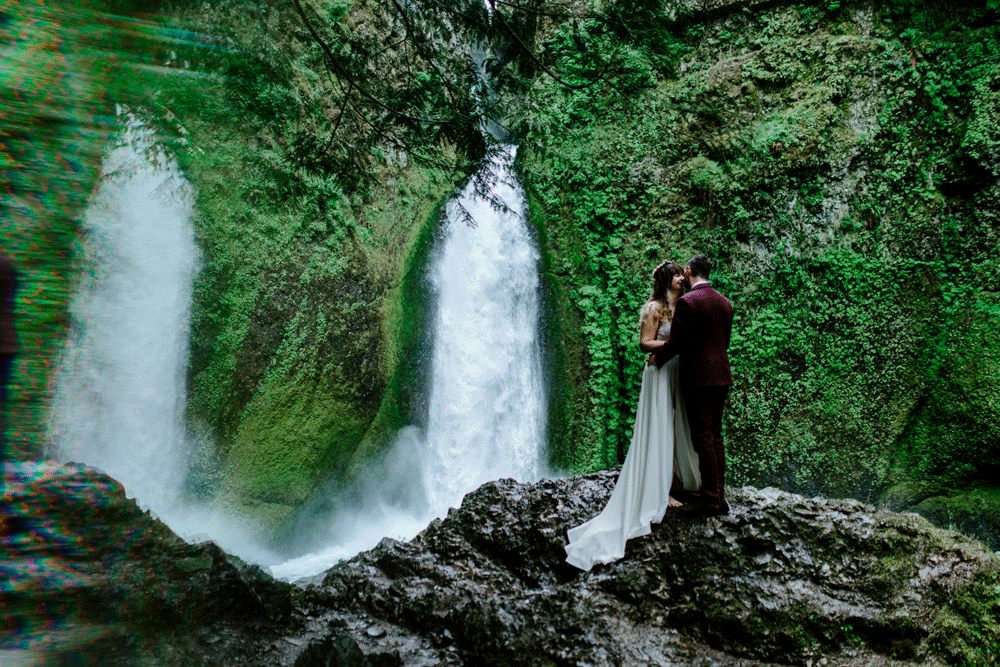 A gif of Jordan and Andrew in front of Wahcella Falls.